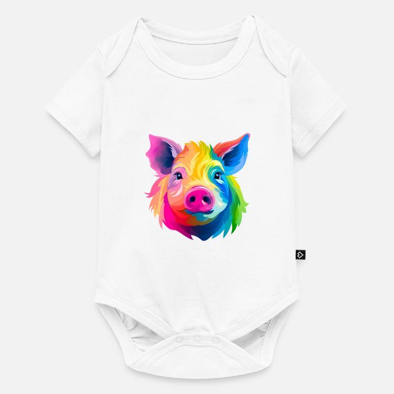 Mignon Tête de Cochon Coloré - Body à manches courtes Premium Bébé - blanc