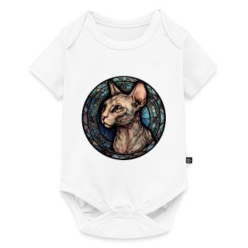 Peterbald Katzenrasse Aquarellglas - Baby Premium Kurzarmbody - Weiß - Vorne
