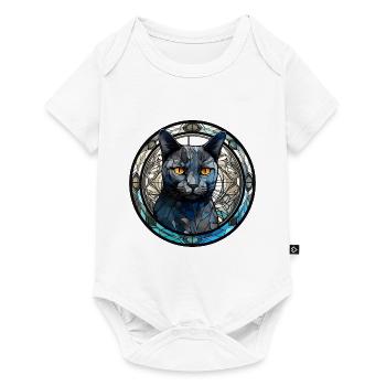 Russische blaue Katzenrasse Aquarellglas - Baby Premium Kurzarmbody - Weiß - Vorne