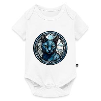 Verre aquarelle de race de chat bleu russe - Body à manches courtes Premium Bébé - blanc - Devant