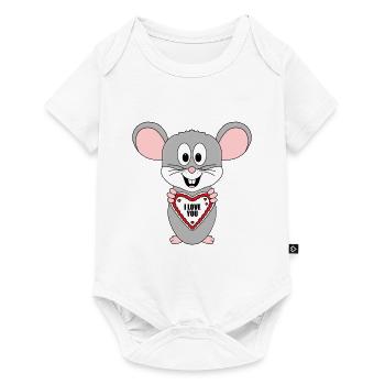 MAUS - LIEBE - Baby Premium Kurzarmbody - Weiß - Vorne
