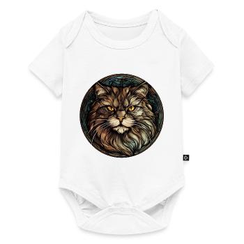 Race de chat sibérien Aquarelle Peinture sur verre - Body à manches courtes Premium Bébé - blanc - Devant