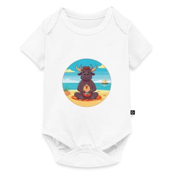 Bull Cartoon Yoga Beach Summer Illustration - Baby Premium short-sleeve bodysuit - white - Front