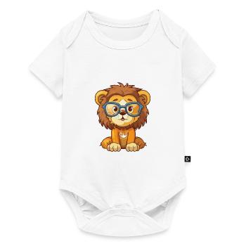 Lion portant des lunettes Dessin animé Kawaii Illustration - Body à manches courtes Premium Bébé - blanc - Devant