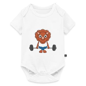 FITNESS - GEWICHTHEBER - FIT - SPORT - DINOSAURIER - Baby Premium Kurzarmbody - Weiß - Vorne