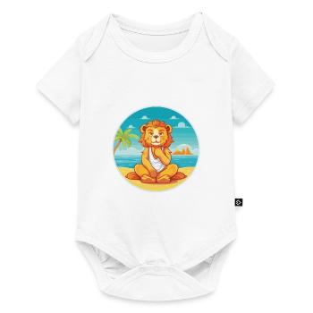 Lion Cartoon Yoga Beach Illustration d’été - Body à manches courtes Premium Bébé - blanc - Devant