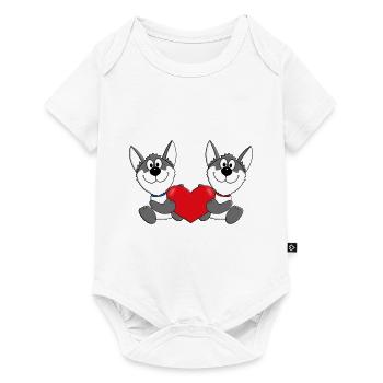 HUSKYS - SCHLITTENHUNDE - WOLFSHUNDE - HERZ - LOVE - Baby Premium Kurzarmbody - Weiß - Vorne