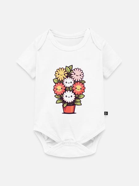 Lachende Blumen im Blumentopf - Baby Premium Kurzarmbody - Weiß