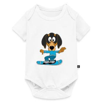 HUND - DACKEL - SNOWBOARD - WINTERSPORT - Baby Premium Kurzarmbody - Weiß - Vorne
