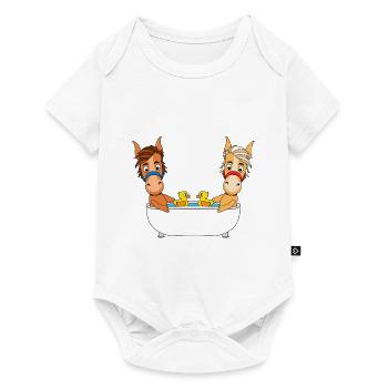 PFERDE - PONYS - BADEN - BADEWANNE - TIERISCH - Baby Premium Kurzarmbody - Weiß - Vorne