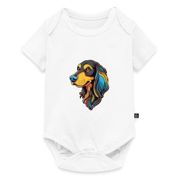 Illustration de race de chien beige noir Cartoon Kawaii - Body à manches courtes Premium Bébé - blanc - Devant