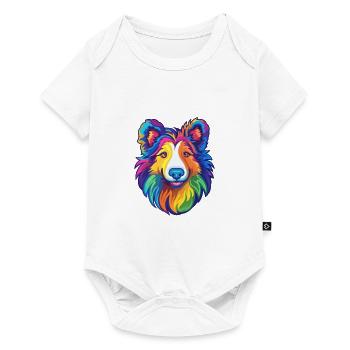 Sheltie chien race dessin animé Kawaii Illustration - Body à manches courtes Premium Bébé - blanc - Devant
