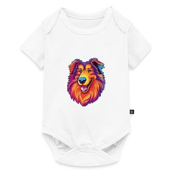Rough Collie chien race dessin animé Kawaii Illustration - Body à manches courtes Premium Bébé - blanc - Devant