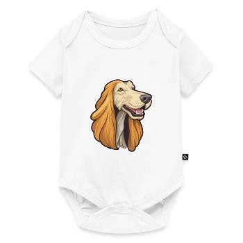 Lévrier afghan race chien dessin animé Kawaii Illustration - Body à manches courtes Premium Bébé - blanc - Devant