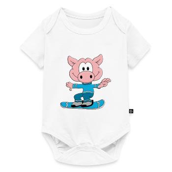 SNOWBOARD - WINTERSPORT - SCHWEIN - SPORT - Baby Premium Kurzarmbody - Weiß - Vorne
