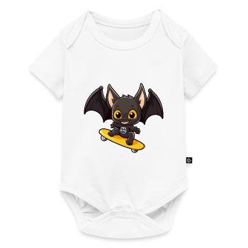 Drôle Bat Kawaii Cartoon Pet Jouant Skateboard - Body à manches courtes Premium Bébé - blanc - Devant