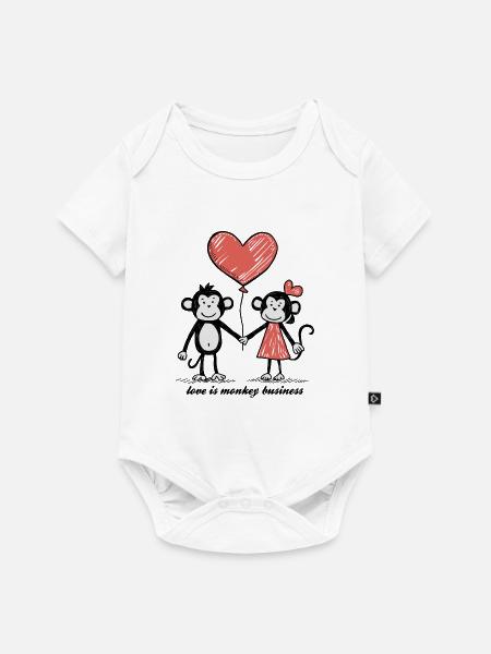 Affen Liebespaar Strichmännchen Pärchen - Baby Premium Kurzarmbody - Weiß