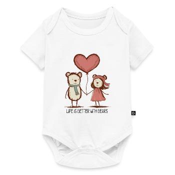 Bären Liebespaar Strichmännchen Pärchen Tiere - Baby Premium Kurzarmbody - Weiß - Vorne