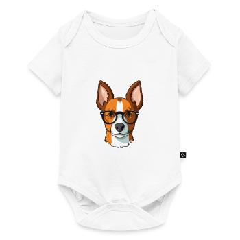 Basenji Dog Breed Watercolor Cartoon Kawaii Glasse - Baby Premium short-sleeve bodysuit - white - Front