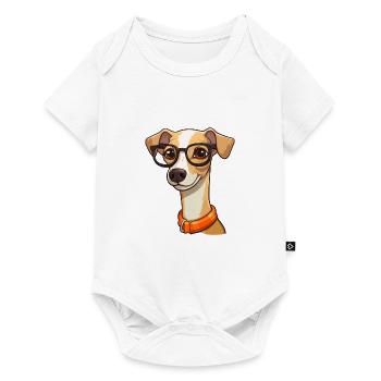 Whippet Chien Race Aquarelle Dessin animé Kawaii Glasse - Body à manches courtes Premium Bébé - blanc - Devant