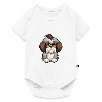 Shih Tzu chien race aquarelle dessin animé Kawaii verre - Body à manches courtes Premium Bébé - blanc - Devant