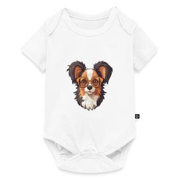 Papillon chien race aquarelle dessin animé Kawaii verre - Body à manches courtes Premium Bébé - blanc - Devant