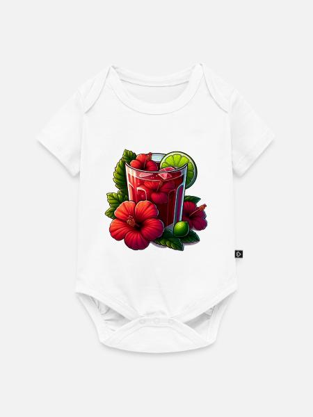 Hibiskustee mit roten Blüten - Baby Premium Kurzarmbody - Weiß