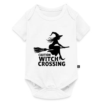 Witch Broom Saying Caution Witch Crossing - Baby Premium short-sleeve bodysuit - white - Front