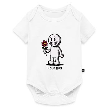 Stick figure with flower I LOVE YOU - Baby Premium short-sleeve bodysuit - white - Front