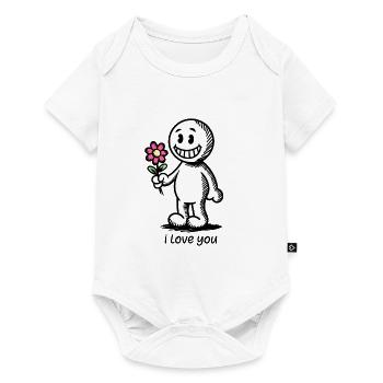 Stick figure with flower I LOVE YOU - Baby Premium short-sleeve bodysuit - white - Front