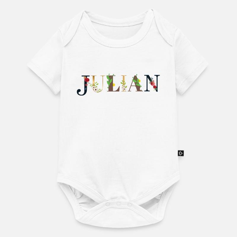 Le nom de JULIAN décoré de fleurs - Body à manches courtes Premium Bébé - blanc