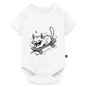 Skateur Skateur Chat Skateboard Patinage - Body à manches courtes Premium Bébé - blanc - Devant