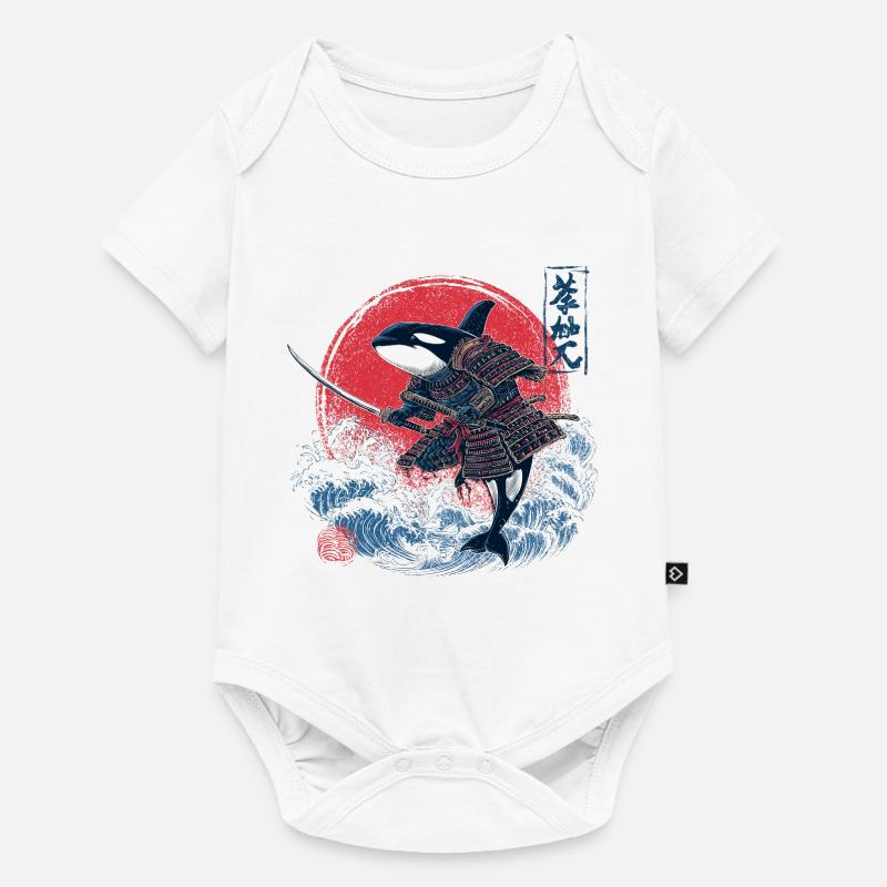 Orca Samurai Design – Killerwal mit Katana - Baby Premium Kurzarmbody - Weiß