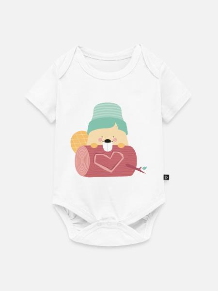 BEAVER IN LOVE - Baby Premium Kurzarmbody - Weiß