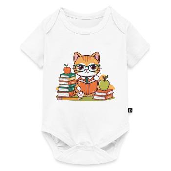 Retour à l'École : Chat Studieux Cartoon - Body à manches courtes Premium Bébé - blanc - Devant