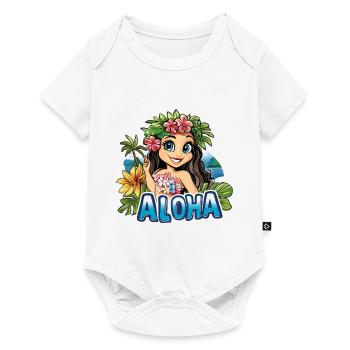 Hawaï Aloha Femme Fleurs Palmiers Plage Mer Île - Body à manches courtes Premium Bébé - blanc - Devant