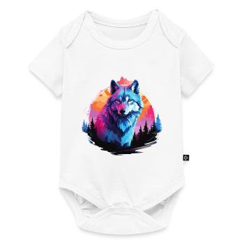 Wolf Wolfskopf Wölfe Wolfsrudel Natur Neon Bunt - Baby Premium Kurzarmbody - Weiß - Vorne