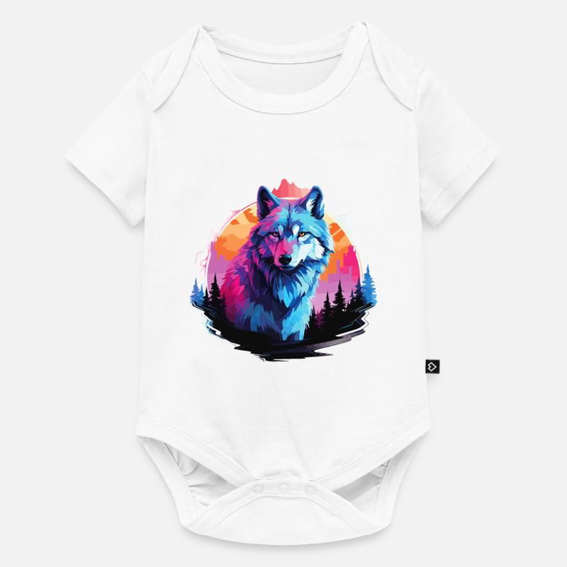 Wolf Wolfskopf Wölfe Wolfsrudel Natur Neon Bunt - Baby Premium Kurzarmbody - Weiß