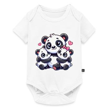 Parent panda aimant avec deux enfants mignons - Body à manches courtes Premium Bébé - blanc - Devant