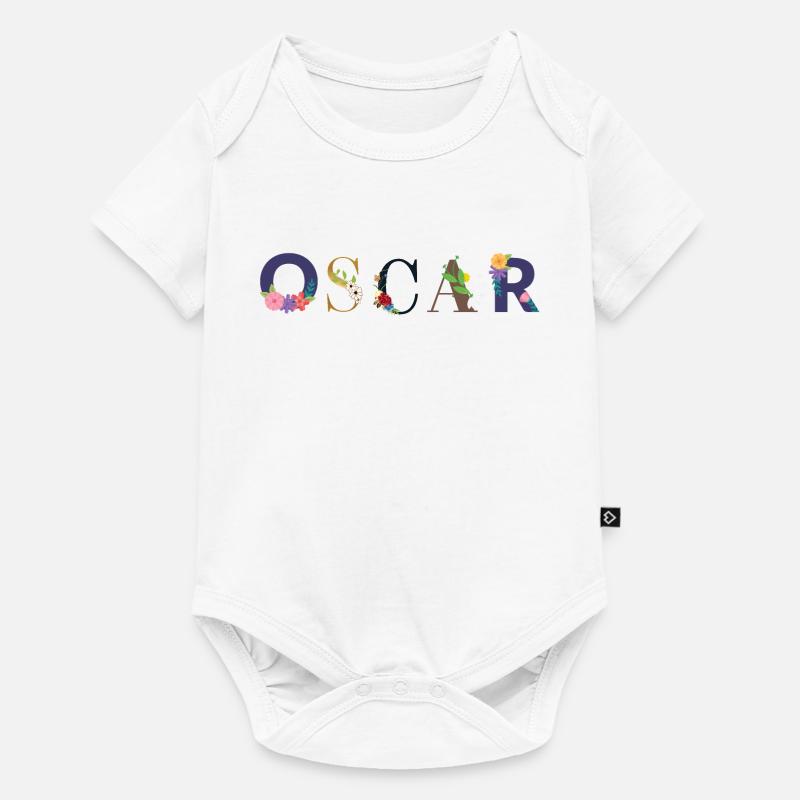 Le nom d’OSCAR décoré de fleurs - Body à manches courtes Premium Bébé - blanc