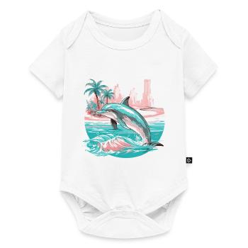dauphin été soleil plage mer palmiers vacances - Body à manches courtes Premium Bébé - blanc - Devant