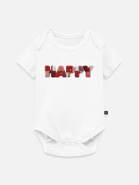 Happy Patchwork Design Stoffflicken Look - Baby Premium Kurzarmbody - Weiß