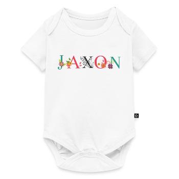 JAXON Namenskunst mit gestickten Blumen - Baby Premium Kurzarmbody - Weiß - Vorne