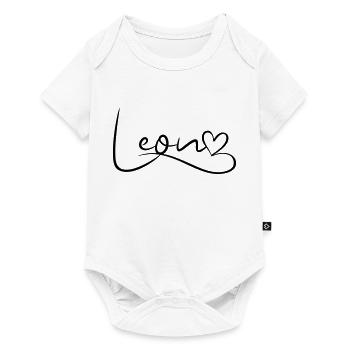 Leon Name Vorname Herzdekor - Baby Premium Kurzarmbody - Weiß - Vorne