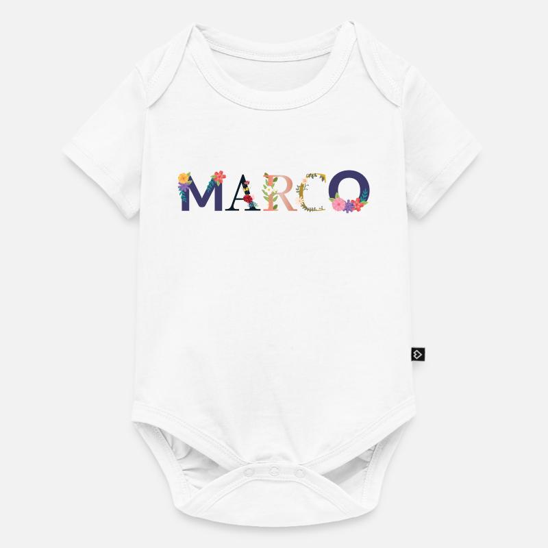 Le nom MARCO décoré de fleurs - Body à manches courtes Premium Bébé - blanc