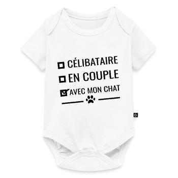 Célibataire en couple avec mon chat humour - Body à manches courtes Premium Bébé - blanc - Devant