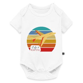 Retro Flugzeug "Life is beautiful" - Baby Premium Kurzarmbody - Weiß - Vorne