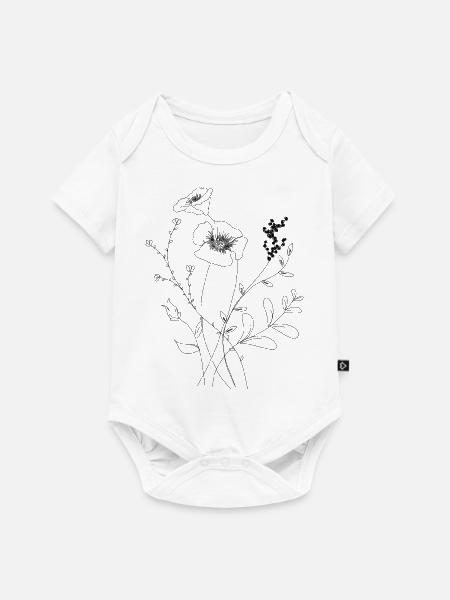 Fine Line Art Blume - Baby Premium Kurzarmbody - Weiß