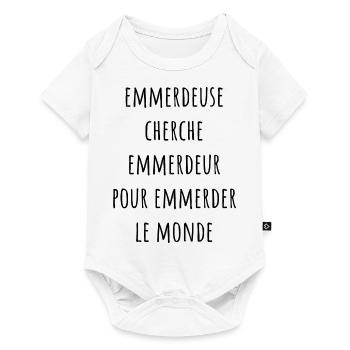 Emmerdeuse cherche emmerdeur pour emmerder monde - Body à manches courtes Premium Bébé - blanc - Devant