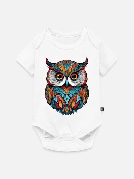 Bunte Eule - Baby Premium Kurzarmbody - Weiß